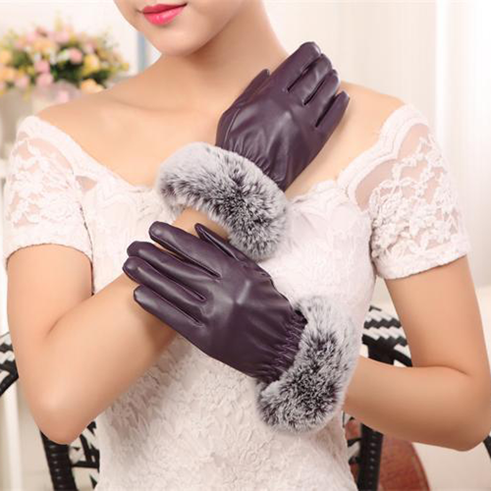 SZ60071-4 Женские зимние перчатки с сенсорным экраном из искусственной кожи с тепловой подкладкой Варежки